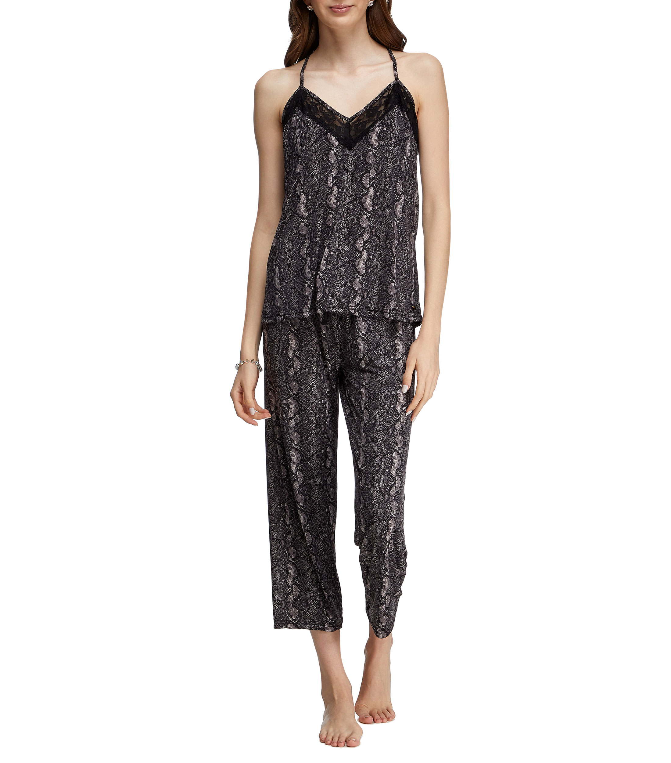 BCBGMAXAZRIA Conjunto De Pijama De Satén Para Mujer Con Cuello De